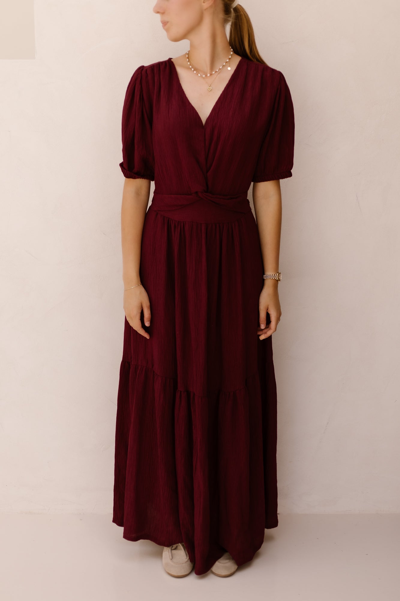 Alyssa knot dress bordeaux - Bij Keesje - Bij Keesje - Jurk