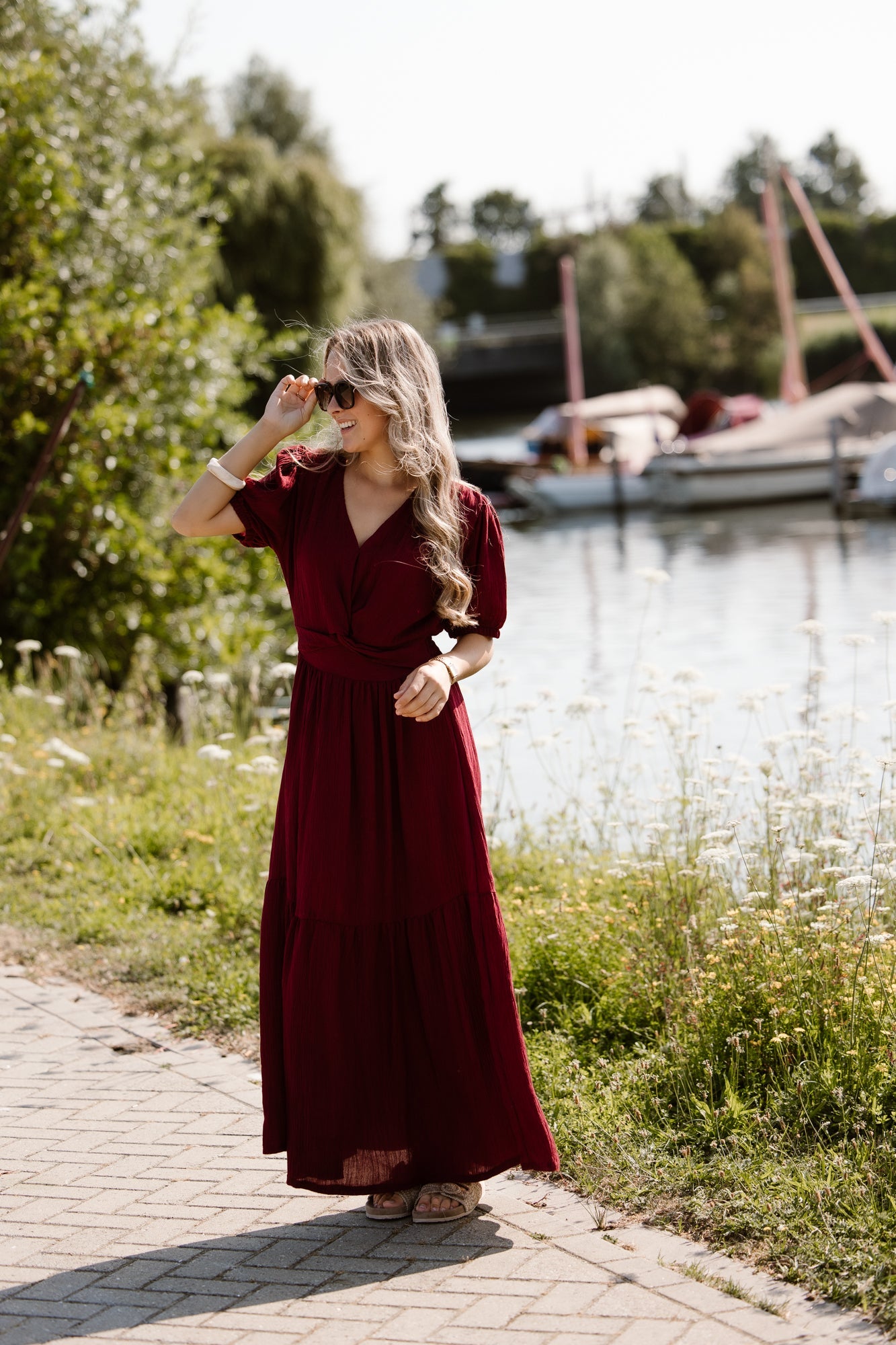Alyssa knot dress bordeaux - Bij Keesje - Bij Keesje - Jurk