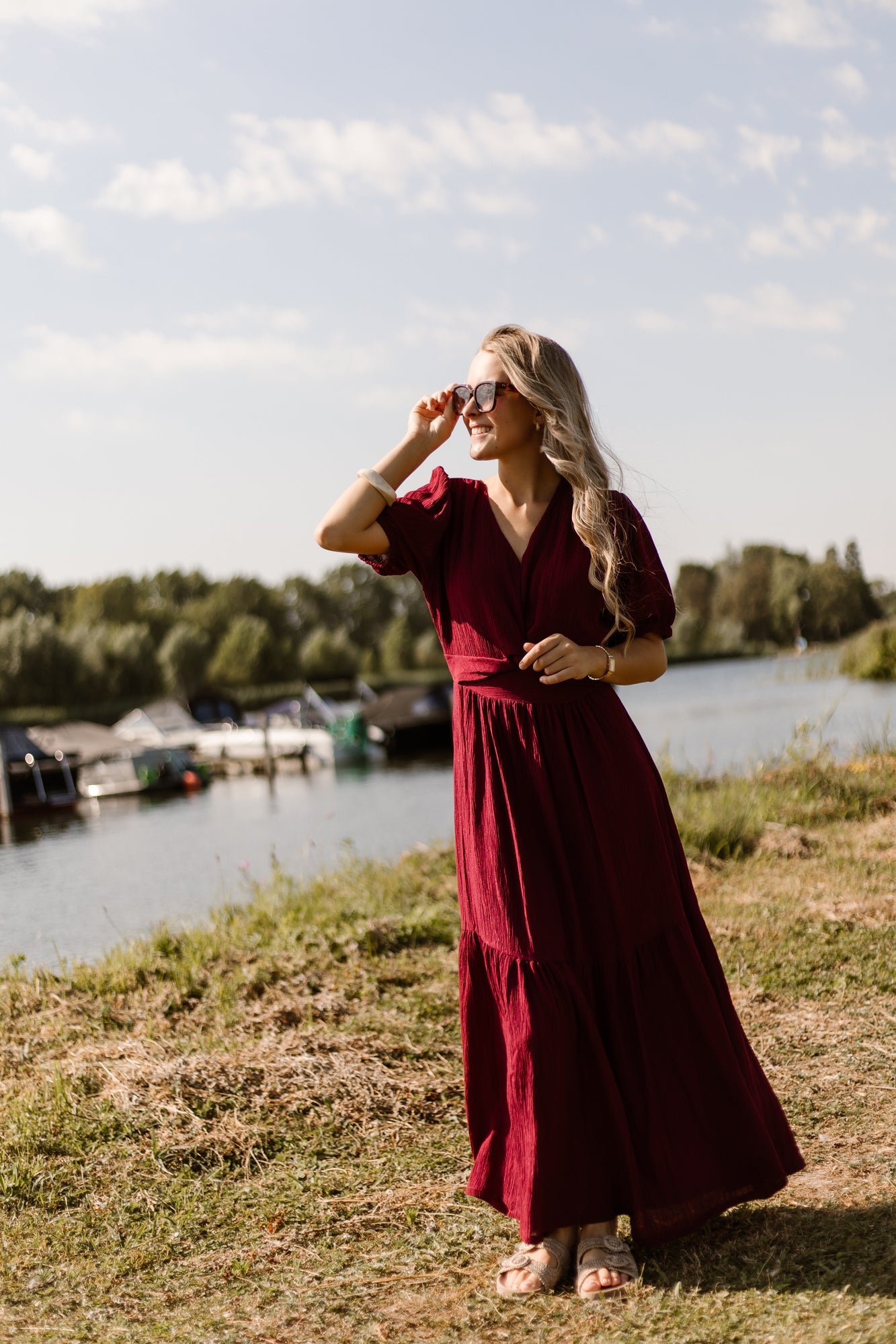Alyssa knot dress bordeaux - Bij Keesje - Bij Keesje - Jurk