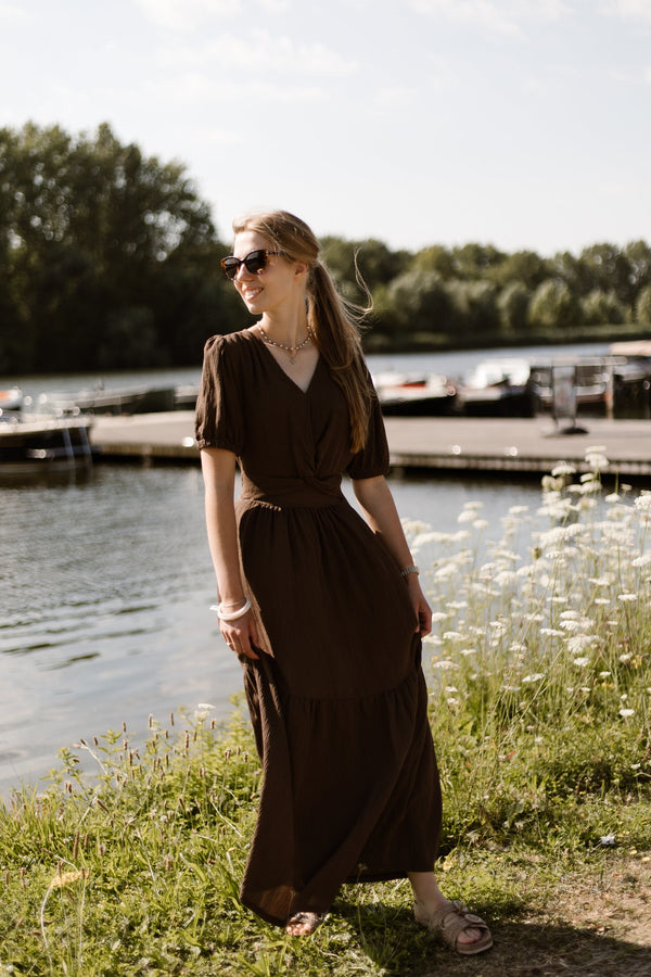 Alyssa knot dress brown - Bij Keesje - Bij Keesje - Jurk