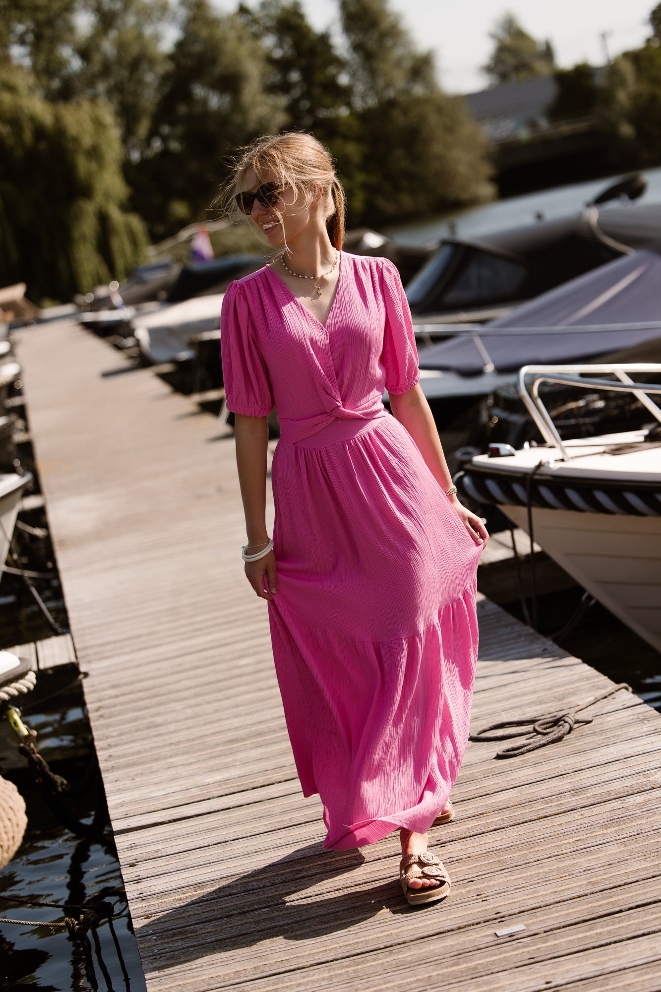 Alyssa knot dress fuchsia - Bij Keesje - Bij Keesje - Jurk