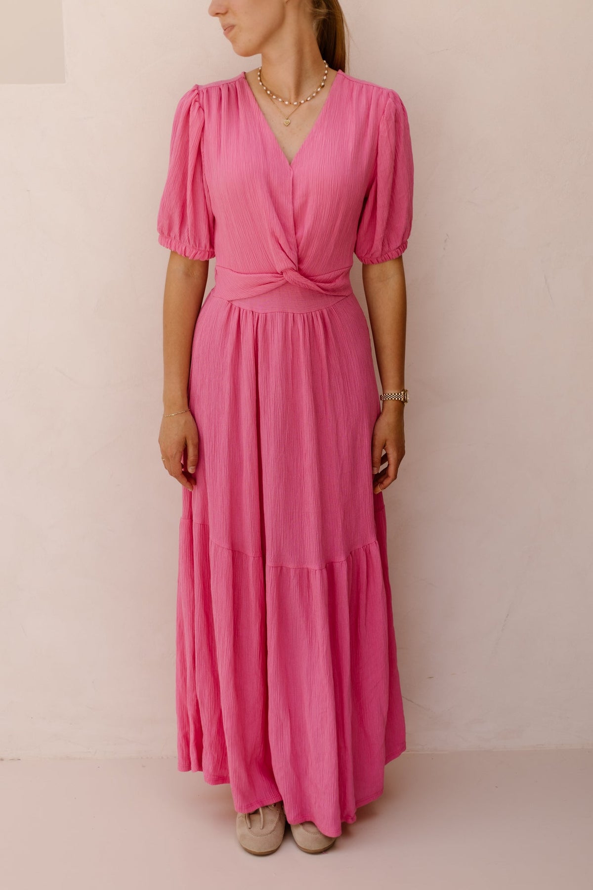 Alyssa knot dress fuchsia - Bij Keesje - Bij Keesje - Jurk