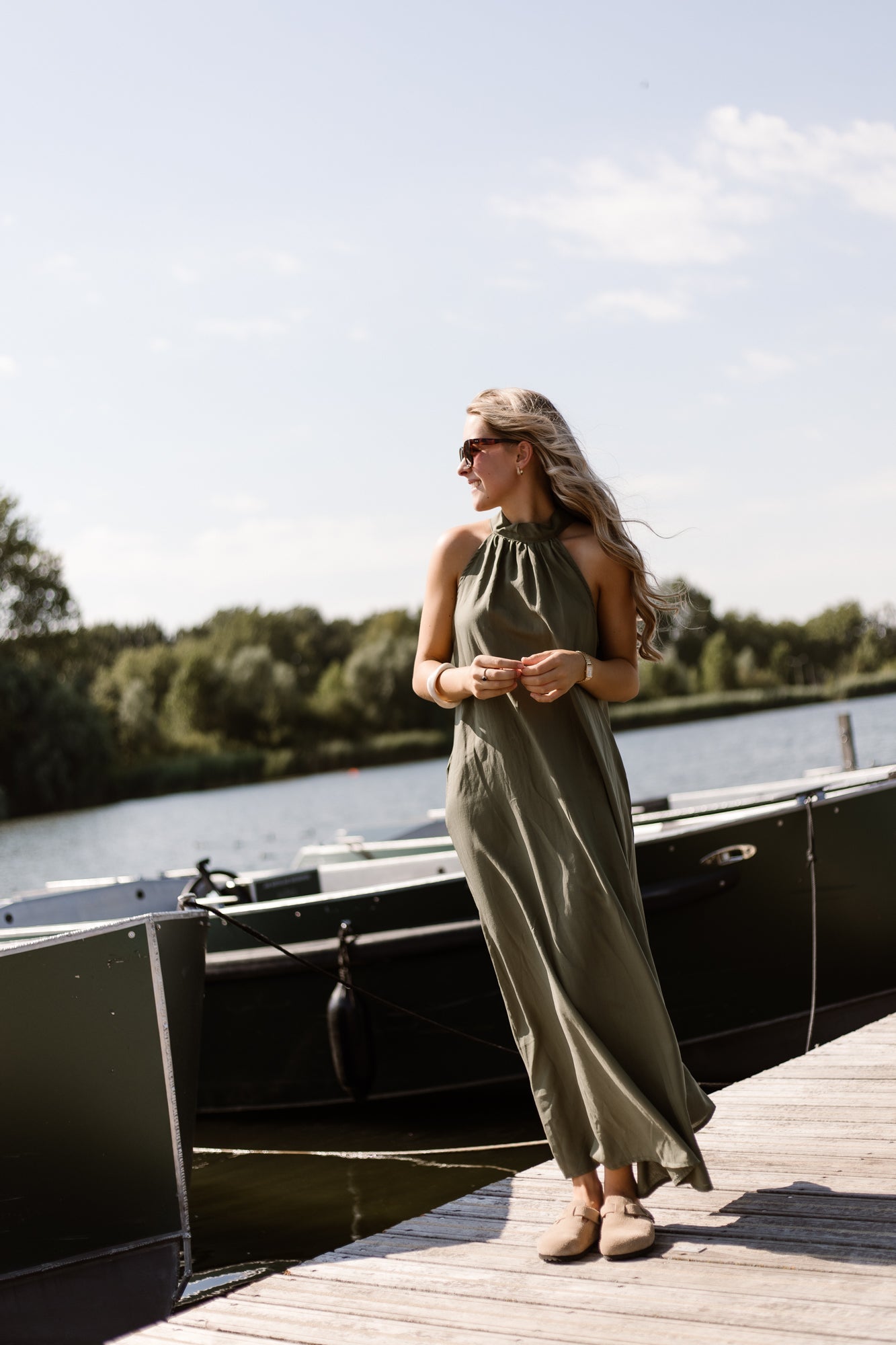 Amelia halter dress maxi army - Bij Keesje - Bij Keesje - Jurk