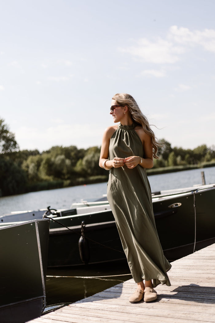 Amelia halter dress maxi army - Bij Keesje - Bij Keesje - Jurk