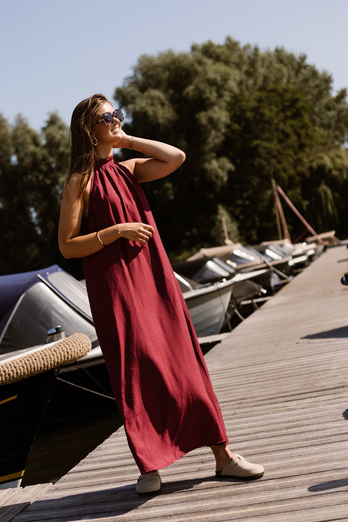 Amelia halter dress maxi bordeaux - Bij Keesje - Bij Keesje - Jurk