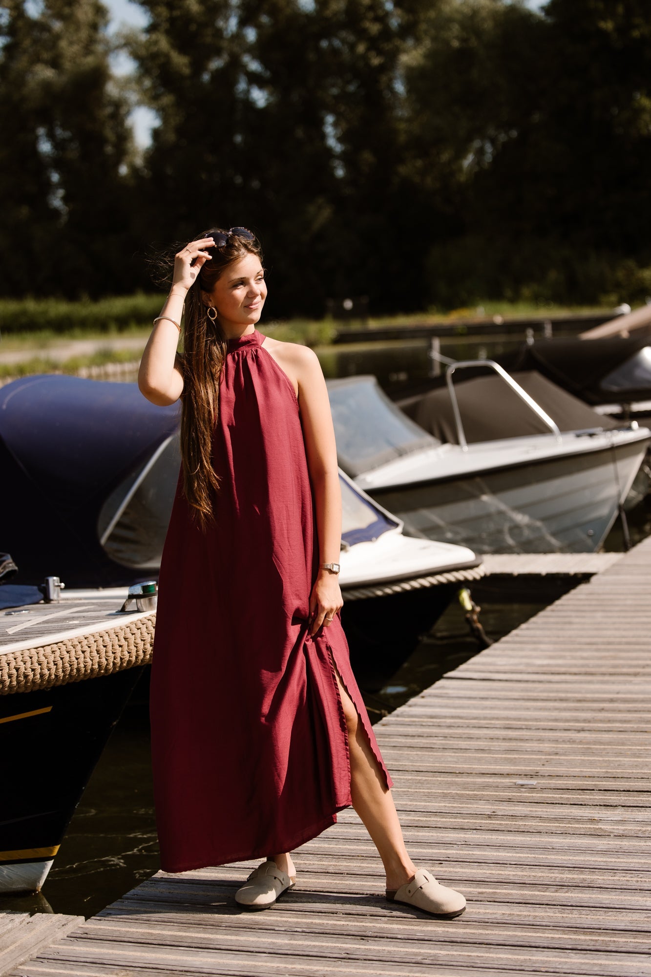 Amelia halter dress maxi bordeaux - Bij Keesje - Bij Keesje - Jurk