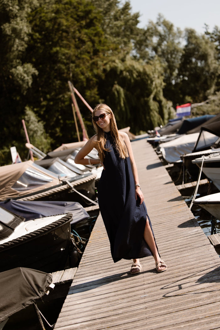 Amelia halter dress maxi darkblue - Bij Keesje - Bij Keesje - Jurk