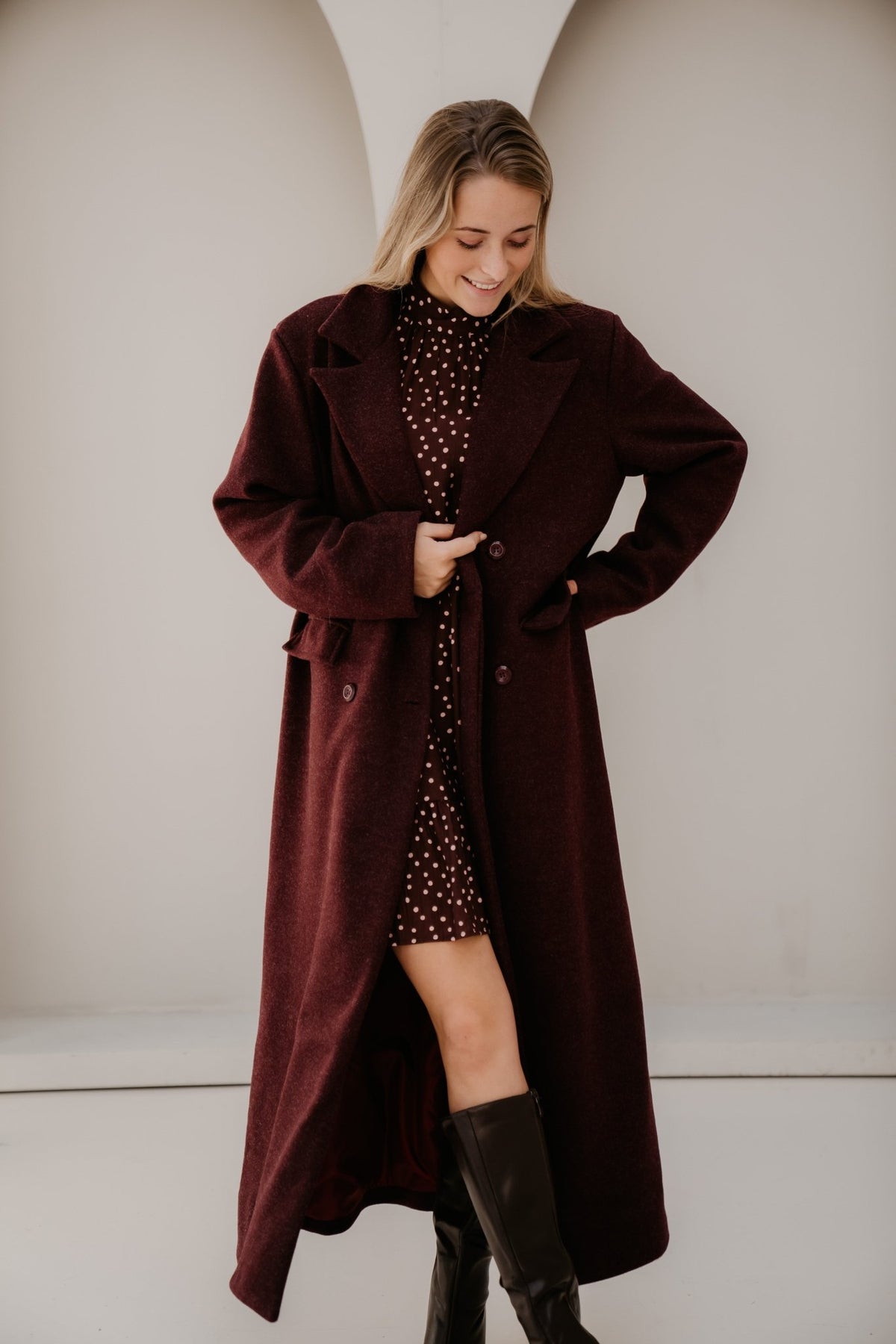 Amke bordeaux maxi coat - Bij Keesje - Bij Keesje - Jas
