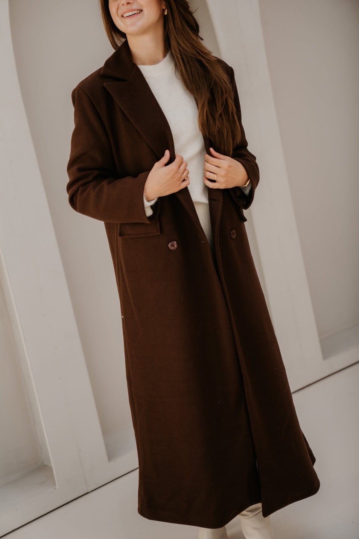 Amke brown maxi coat - Bij Keesje - Bij Keesje - Jas
