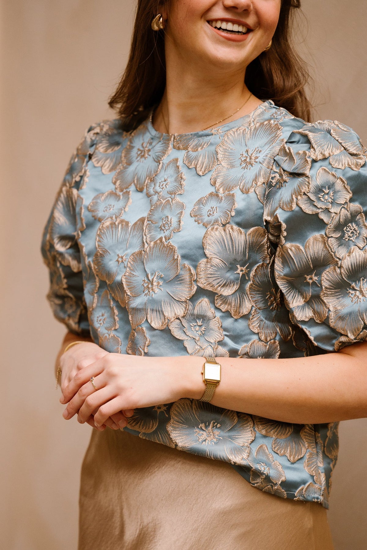 Amy jacquard top blue print - Bij Keesje - Bij Keesje The Label - top