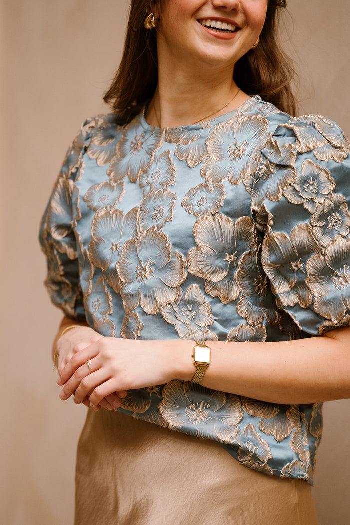 Amy jacquard top blue print - Bij Keesje - Bij Keesje The Label - top