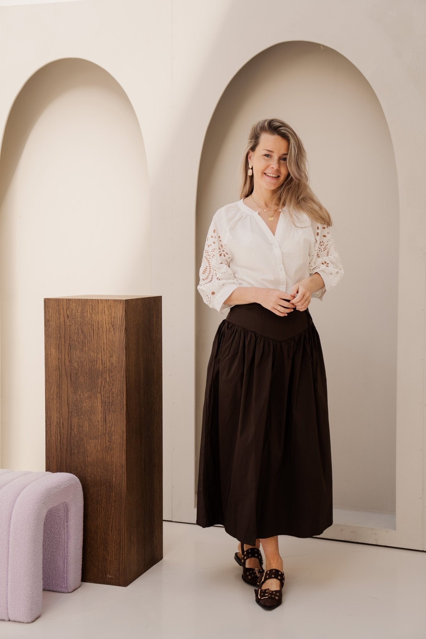Anais Poplin Skirt Chocolate Brown - Bij Keesje - Neo Noir - rok