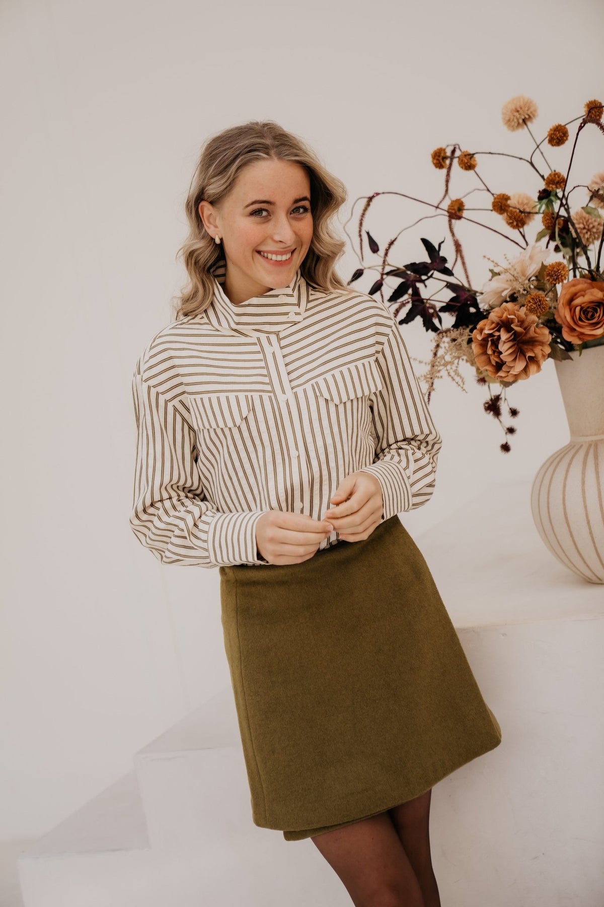 AndyCC stripe Pocket shirt Dusty Army - Bij Keesje - Co'couture - Blouse