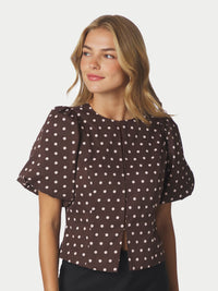 Anela Dot Blouse Brown - Bij Keesje - Neo Noir - Top