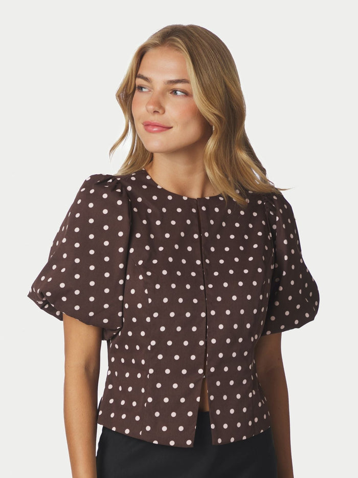 Anela Dot Blouse Brown - Bij Keesje - Neo Noir - Top