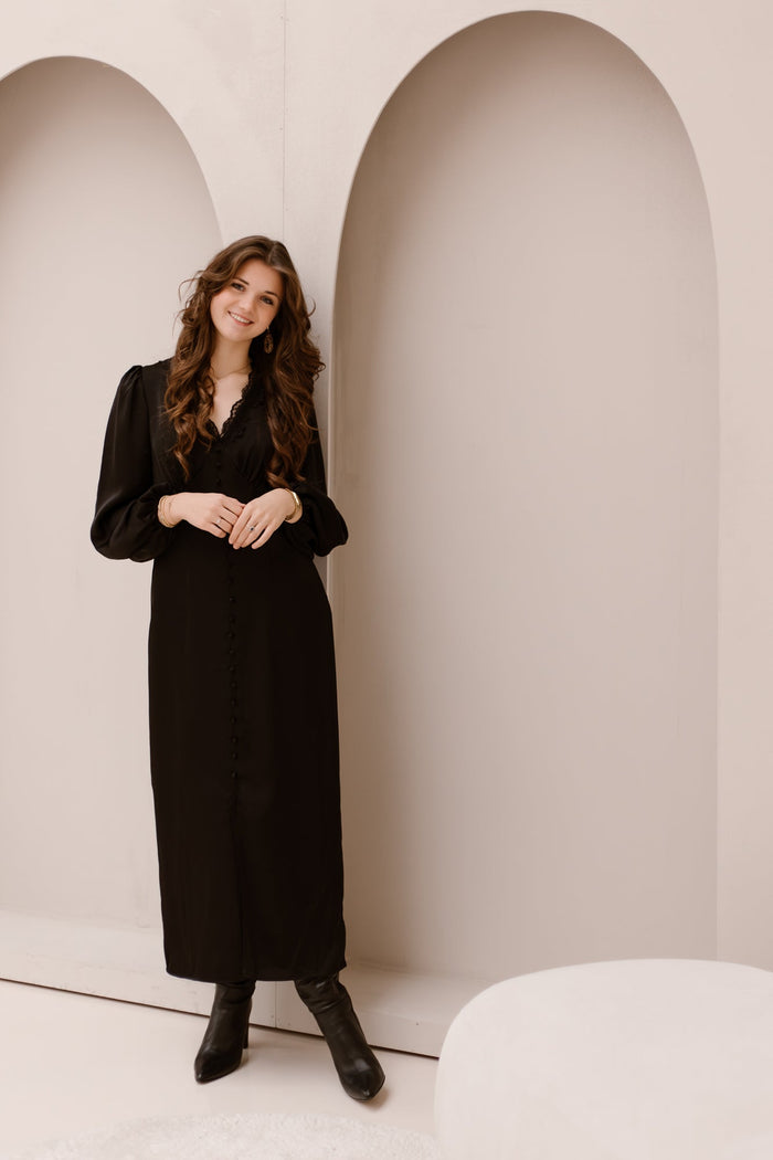 Anio heavy sateen dress black - Bij Keesje - Neo Noir