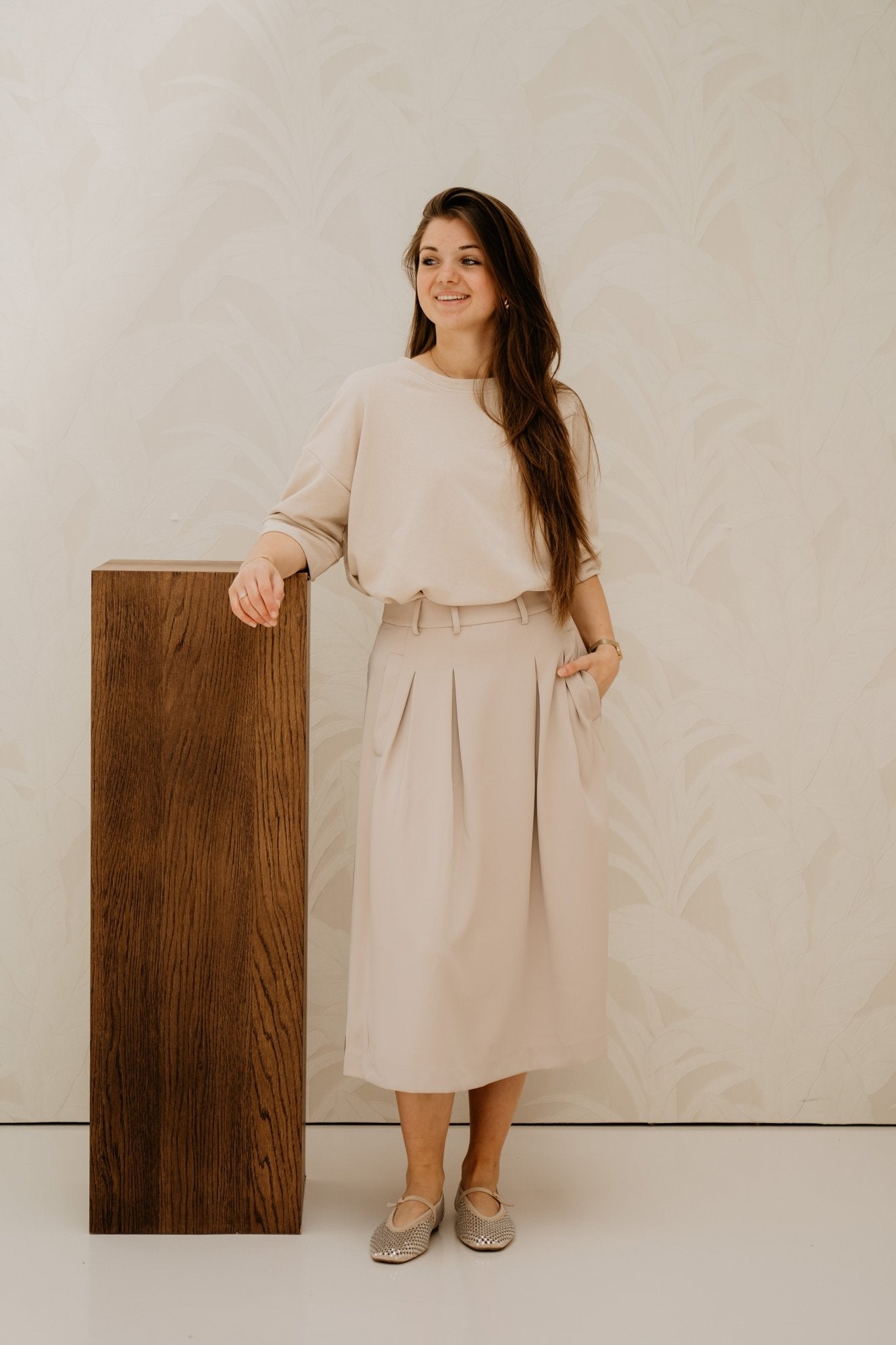 AnyaCC Midi Pleat Skirt Sand - Bij Keesje - Co'couture - rok