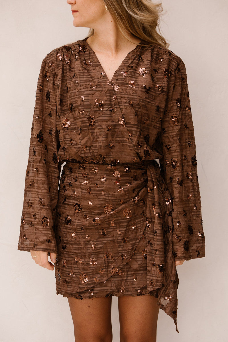 Ashley pailletten jurk bruin - Bij Keesje - Bij Keesje