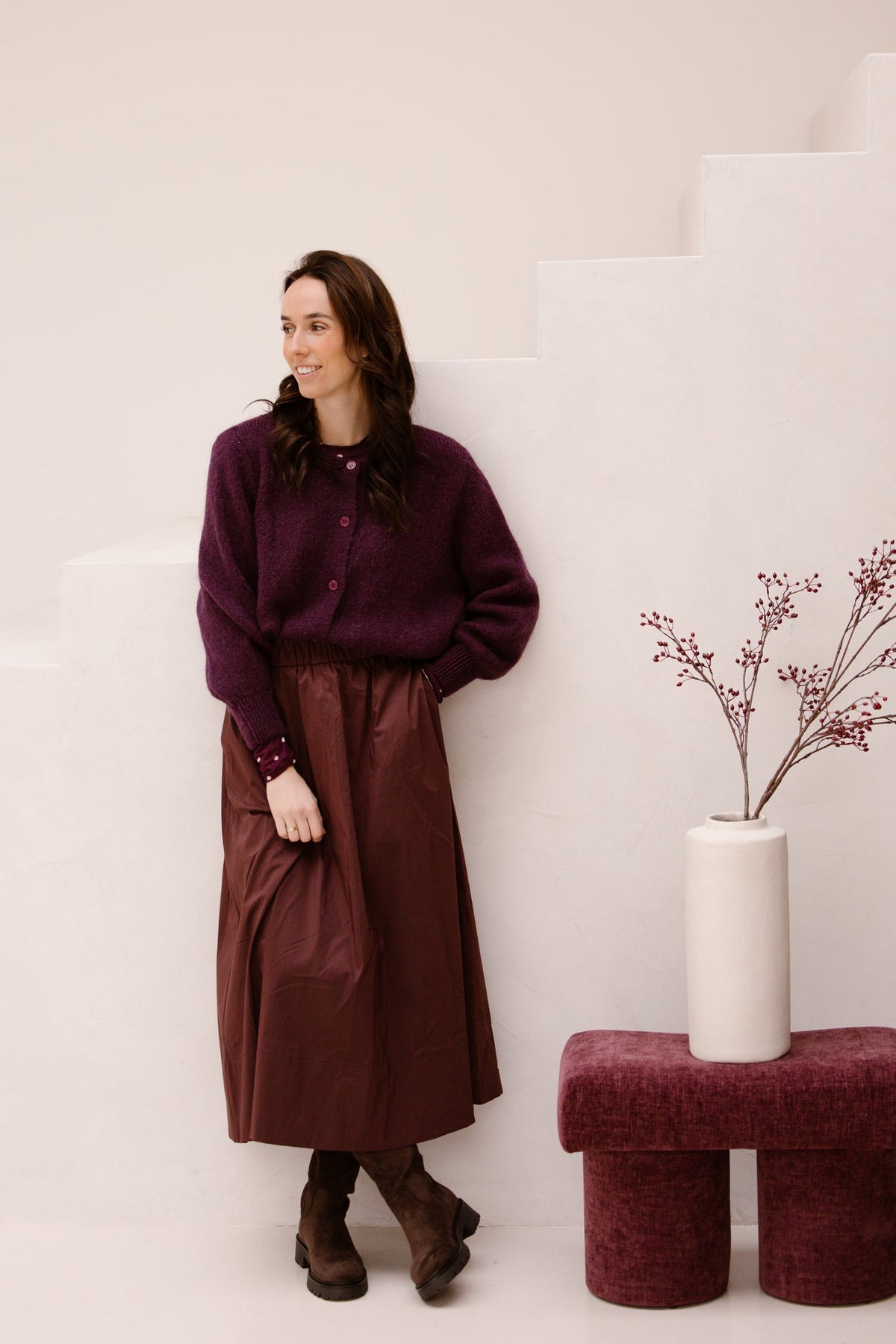 Aubergine cardigan amelie - Bij Keesje - Bij Keesje