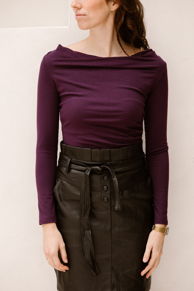 Aubergine top off shoulder - Bij Keesje - Bij Keesje