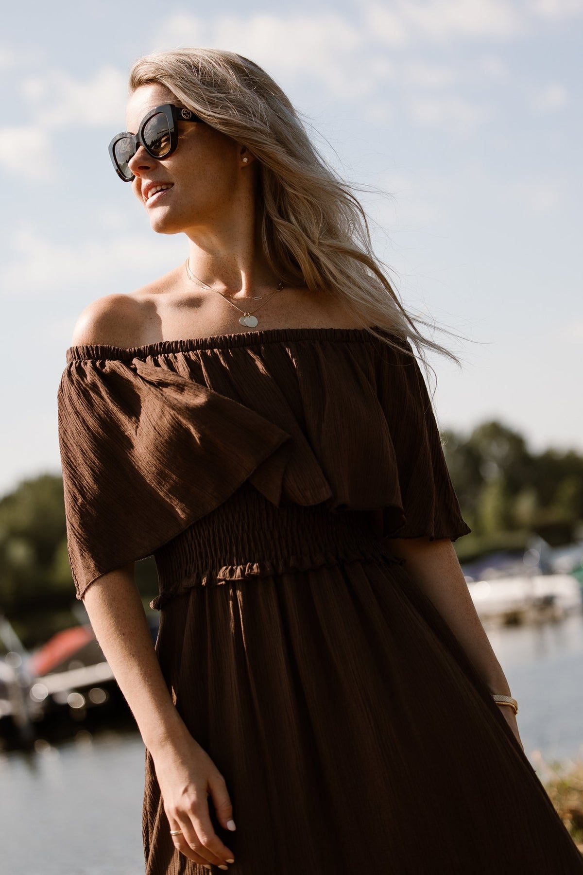 Aya off shoulder dress darkbrown - Bij Keesje - Bij Keesje - Jurk