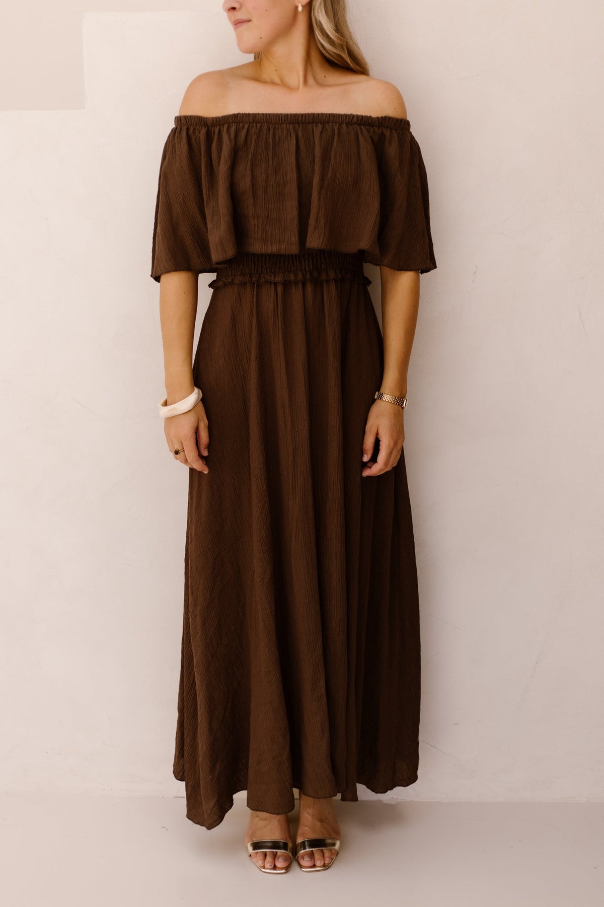 Aya off shoulder dress darkbrown - Bij Keesje - Bij Keesje - Jurk