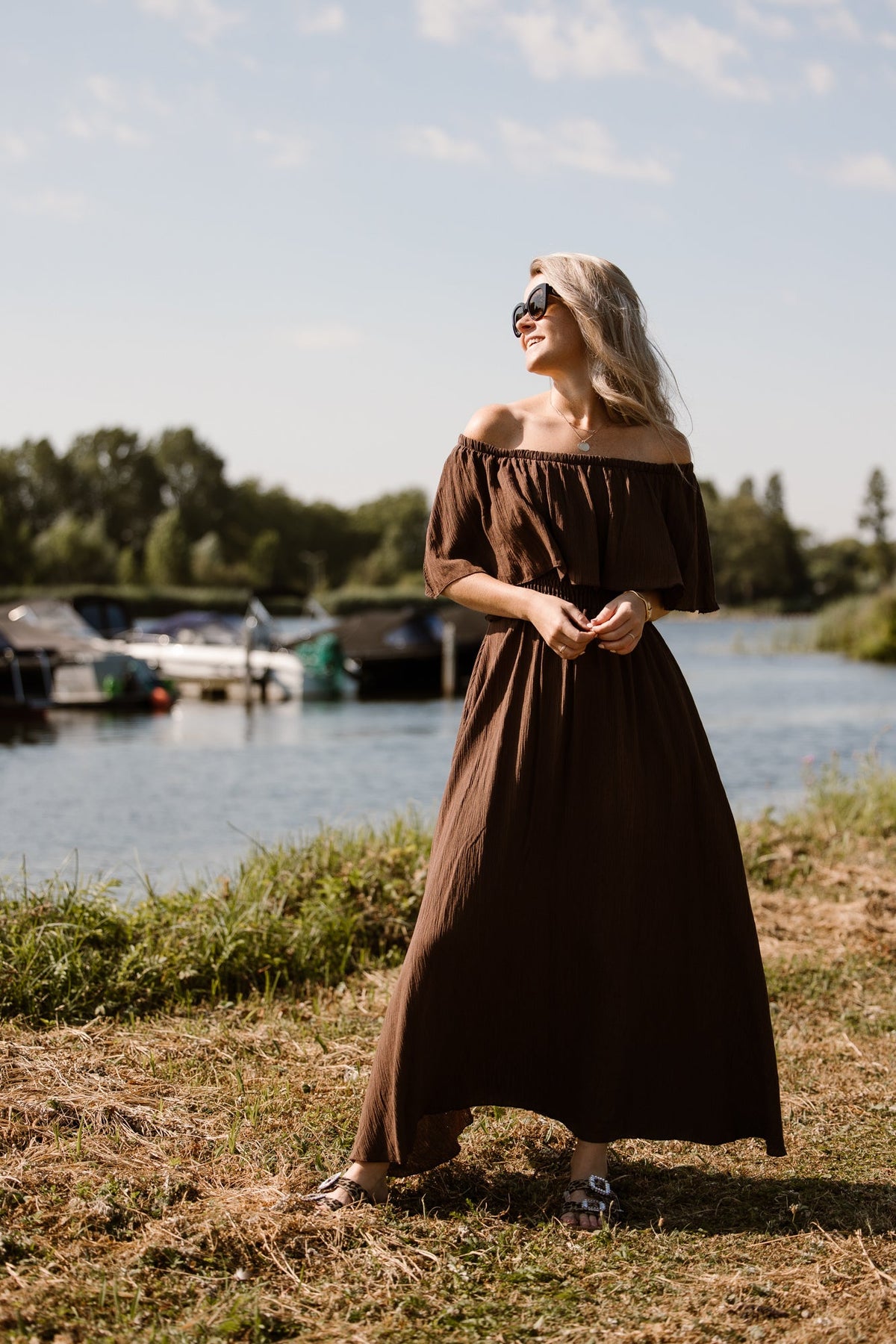 Aya off shoulder dress darkbrown - Bij Keesje - Bij Keesje - Jurk