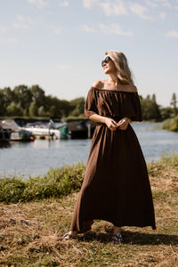 Aya off shoulder dress darkbrown - Bij Keesje - Bij Keesje - Jurk
