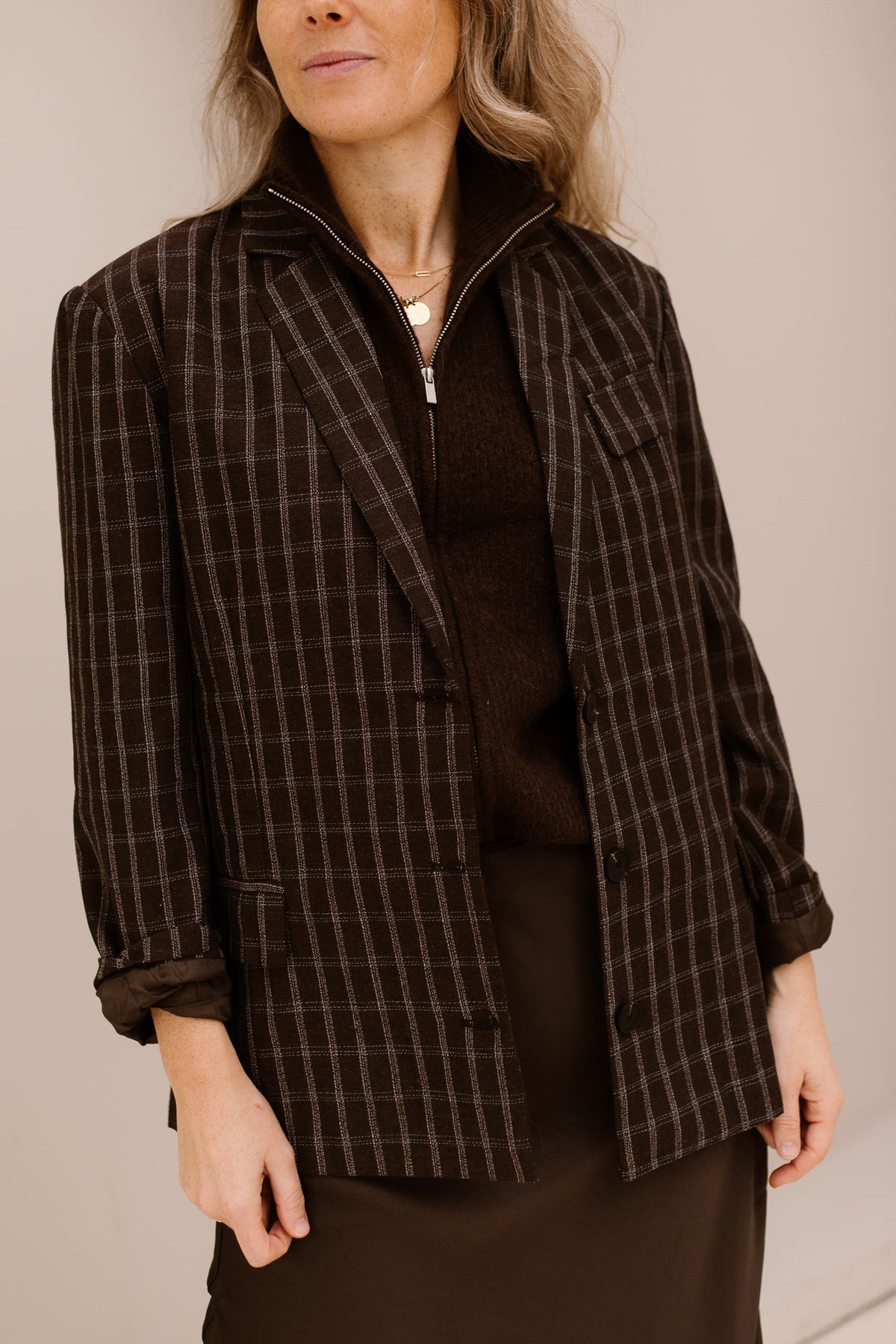 Aza check blazer darkbrown - Bij Keesje - Bij Keesje - Blazer