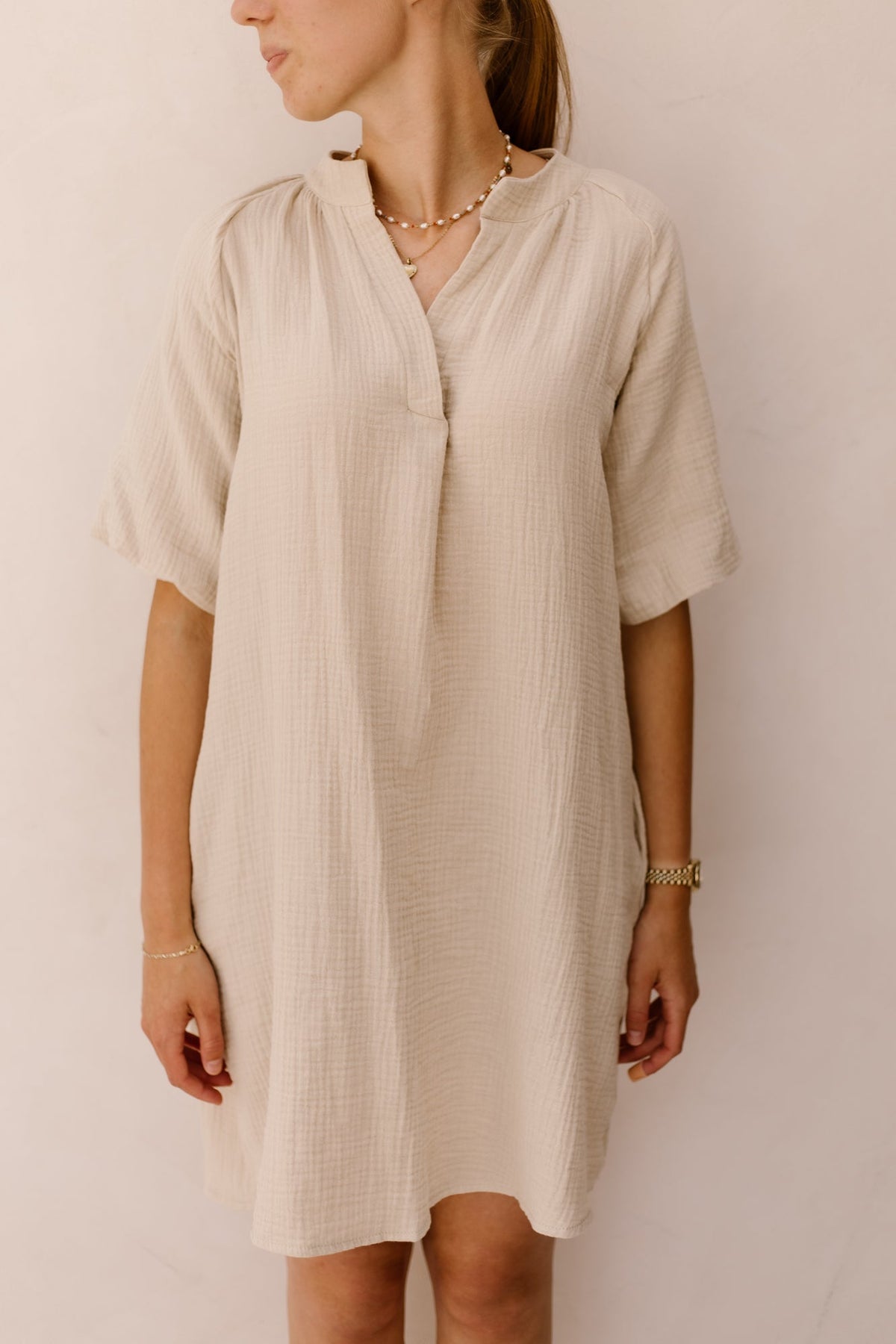 Azra mousseline dress beige - Bij Keesje - Bij Keesje - Jurk
