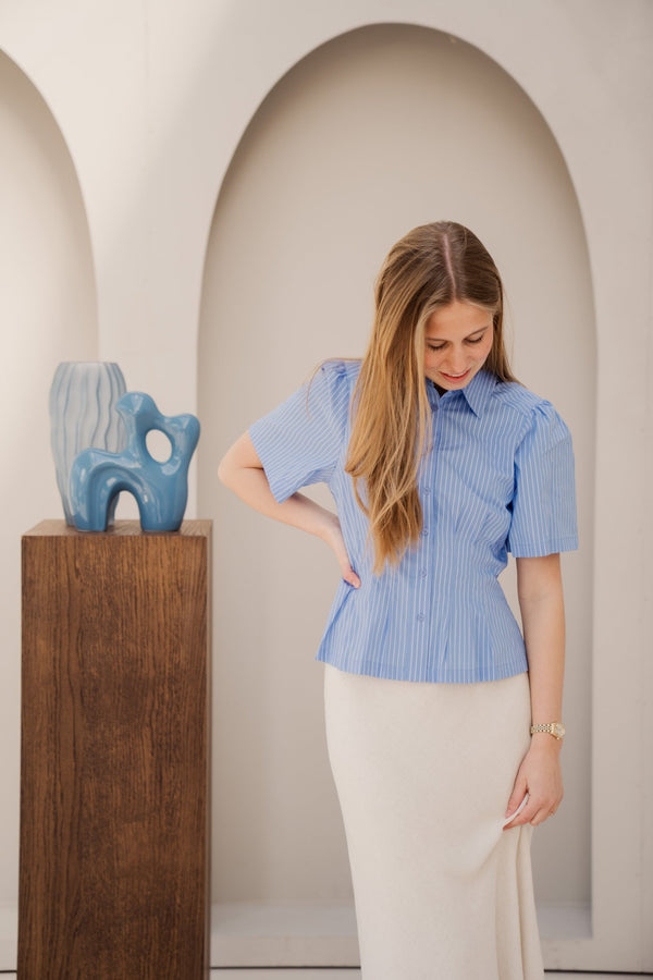 Balara stripe poplin light blue - Bij Keesje - Neo Noir - blouse