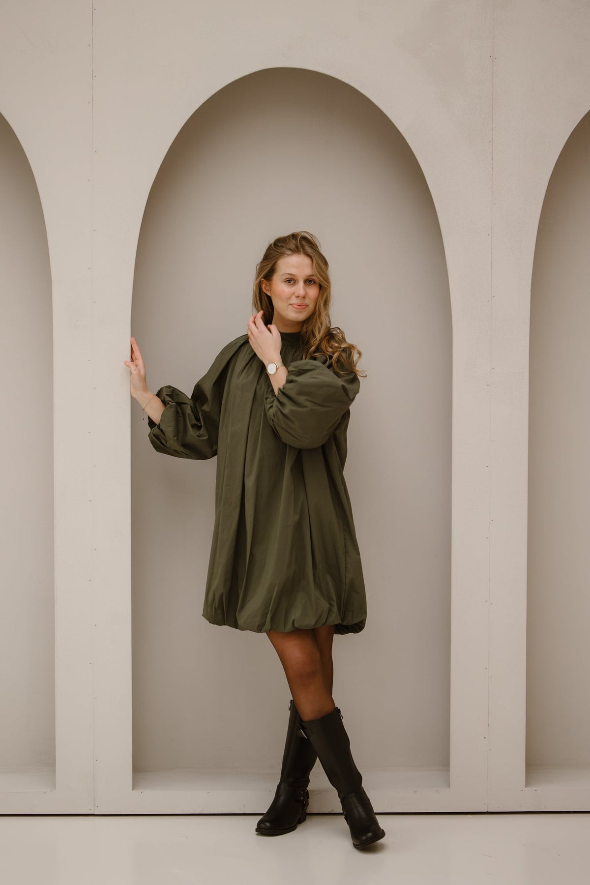 Balloon dress short army green - Bij Keesje - Bij Keesje