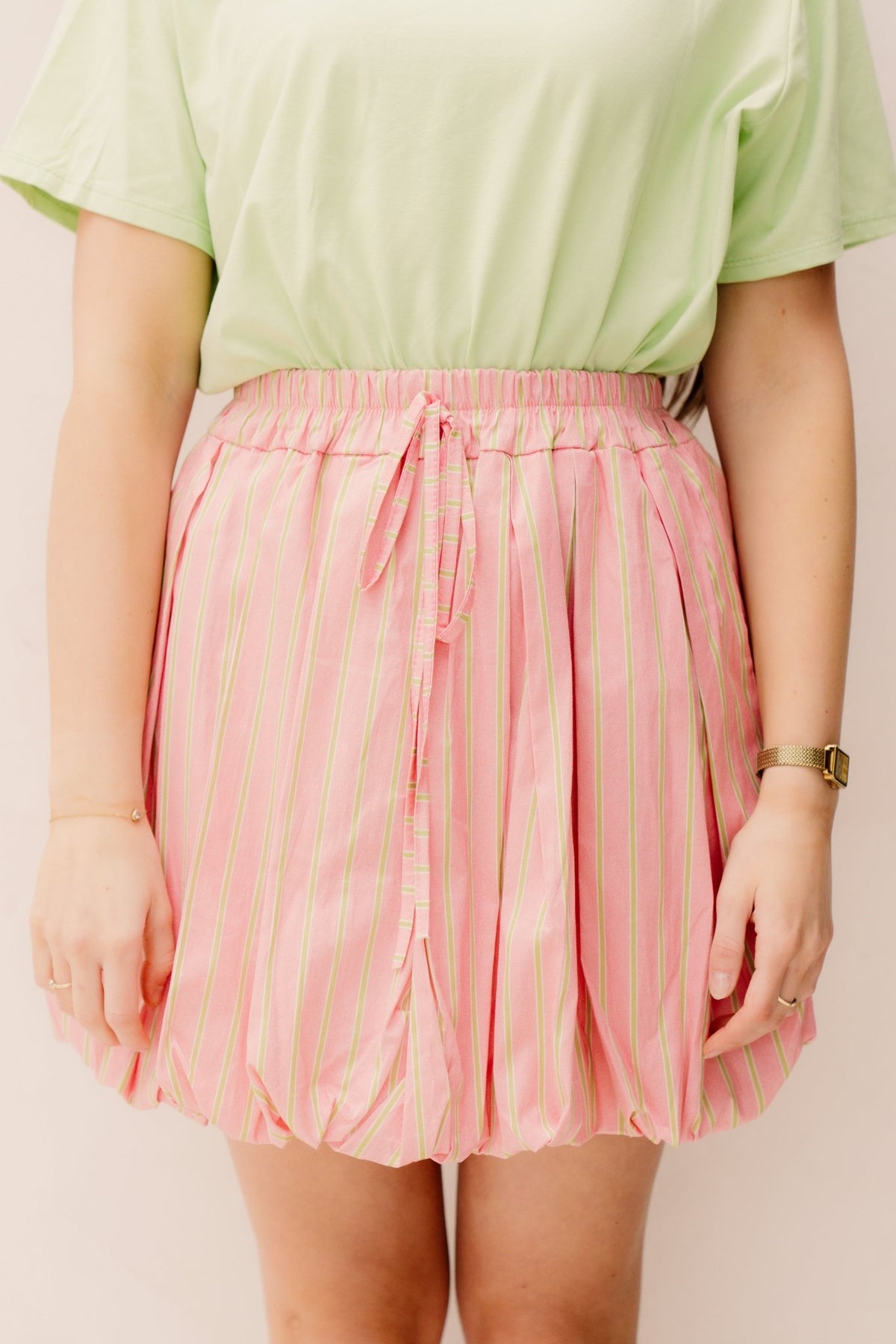 Balloon skirt stripe roze/groen - Bij Keesje - Bij Keesje - Rok
