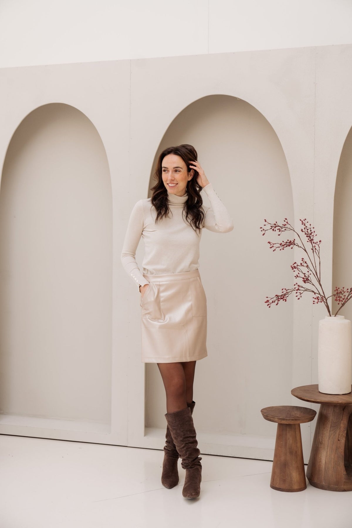 Beau leatherlook skirt champagne - Bij Keesje - Bij Keesje