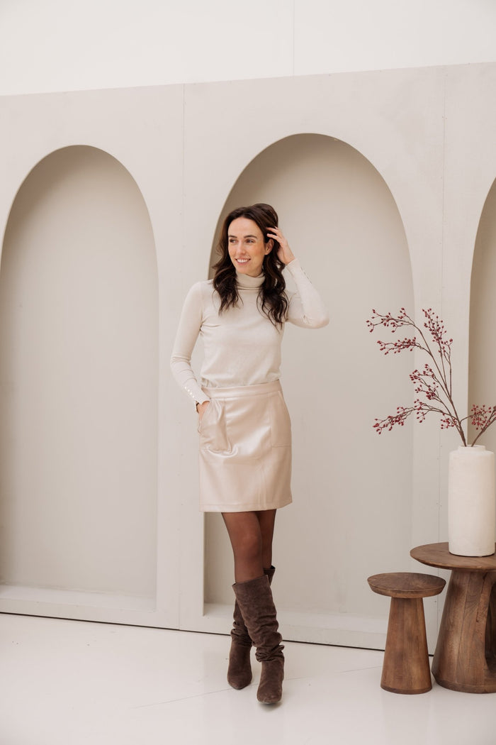 Beau leatherlook skirt champagne - Bij Keesje - Bij Keesje