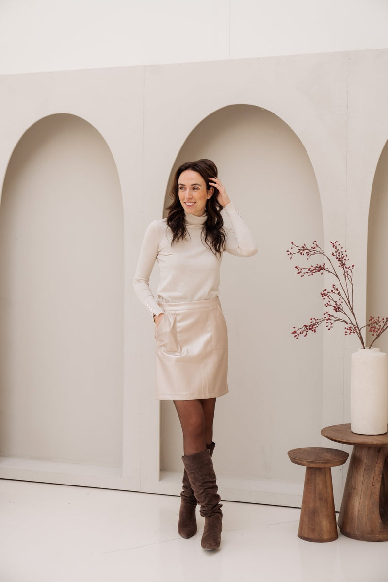Beau leatherlook skirt champagne - Bij Keesje - Bij Keesje