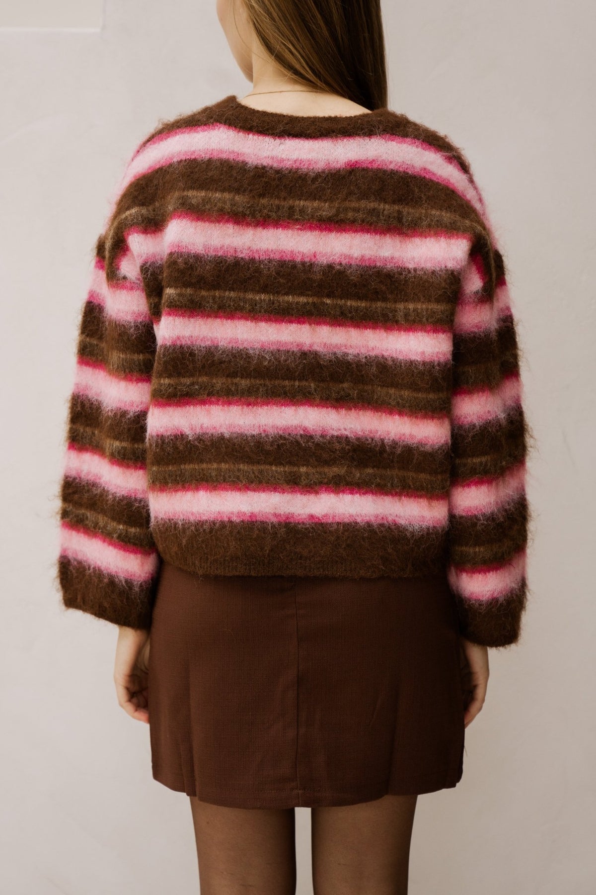 Belize sweater stripe brown/pink - Bij Keesje - Bij Keesje