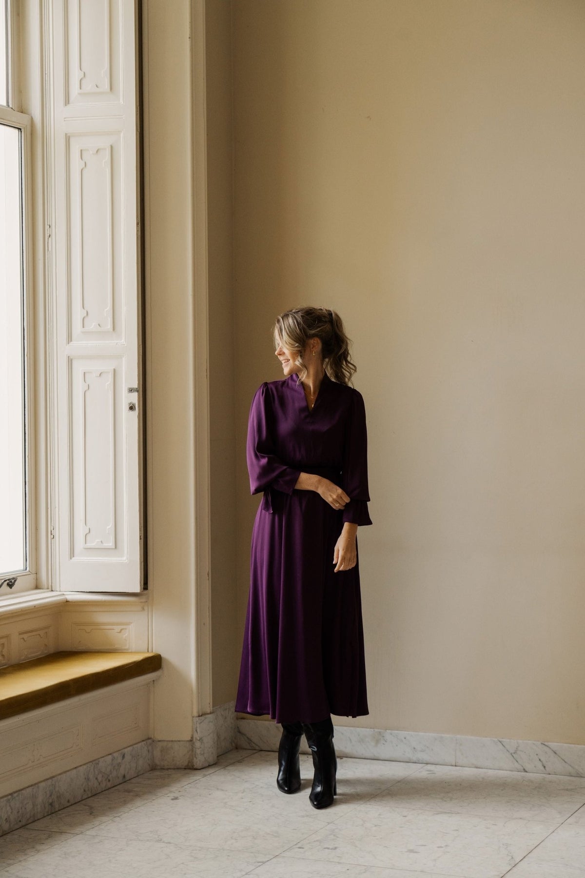 Bella dress elastic aubergine - Bij Keesje - Maere