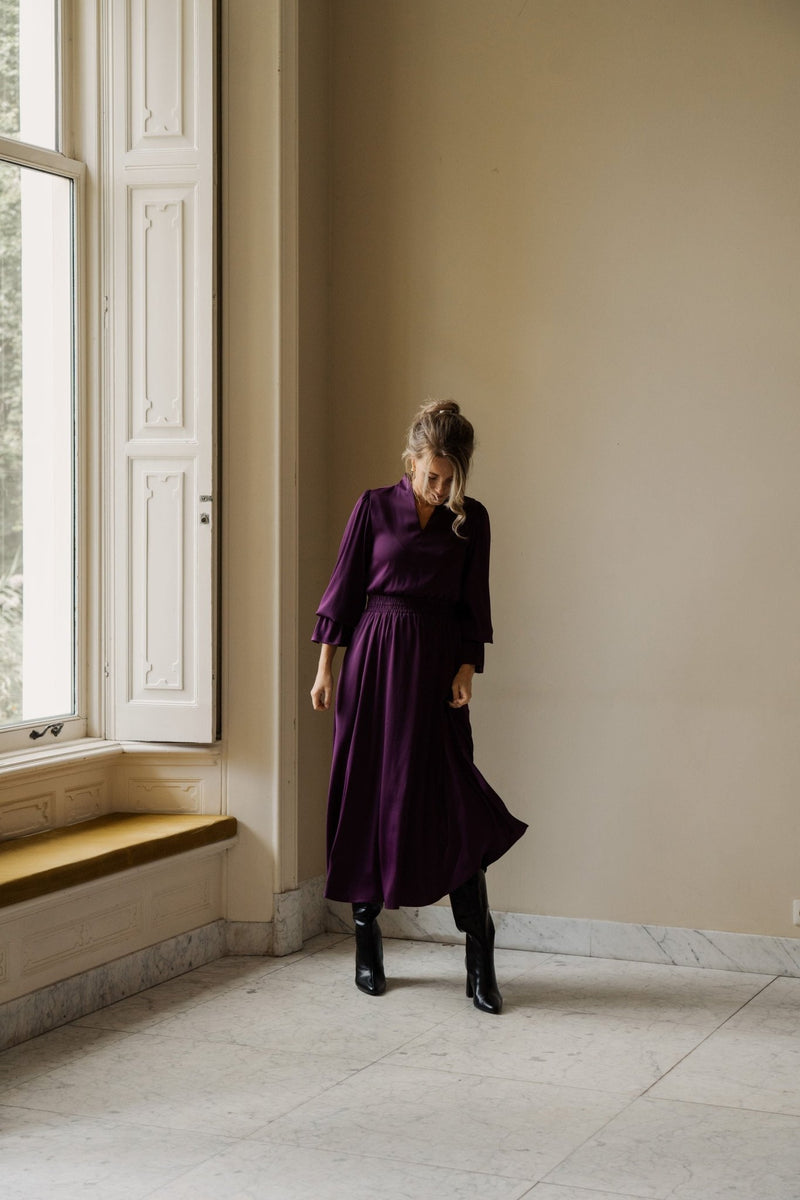 Bella dress elastic aubergine - Bij Keesje - Maere