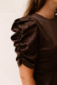 Benua heavy sateen blouse dark brown - Bij Keesje - Neo Noir - blouse