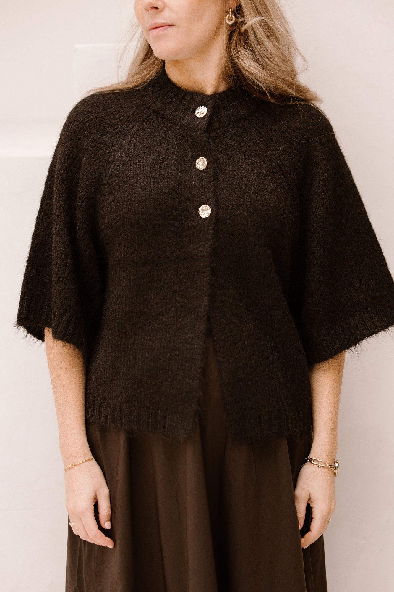 ま*ー様 Silkwool Knit Cardigan MOMO HANDKNIT CARDIGAN- SADDLE