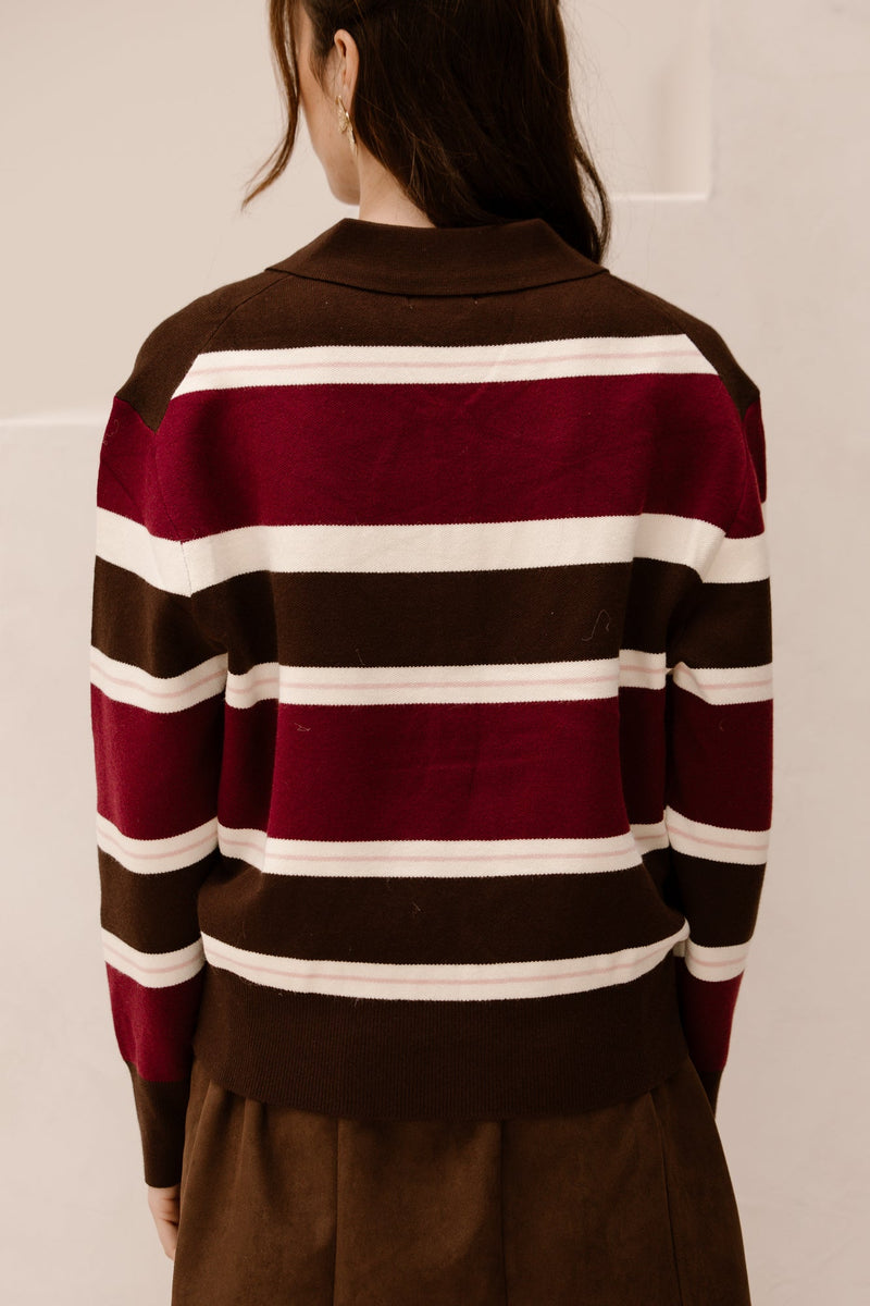 Berdien polo stripes maron - Bij Keesje - Bij Keesje