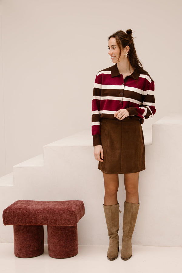 Berdien polo stripes maron - Bij Keesje - Bij Keesje