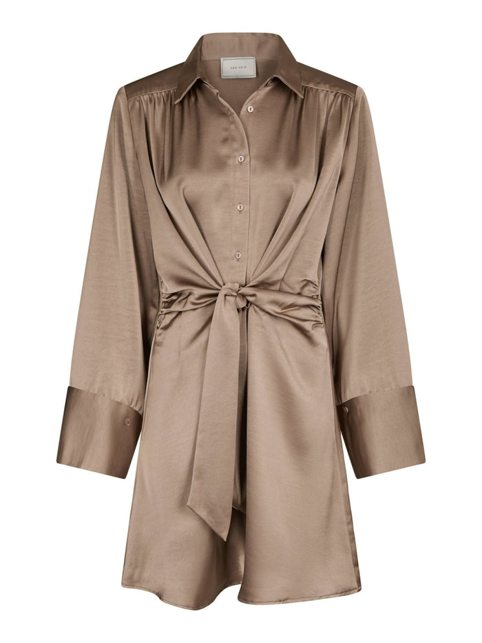 Biria Heavy Sateen Dress Dark Taupe - Bij Keesje - Neo Noir - Jurk