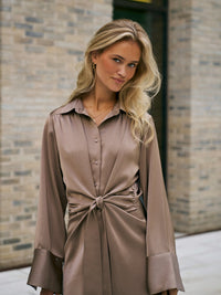Biria Heavy Sateen Dress Dark Taupe - Bij Keesje - Neo Noir - Jurk