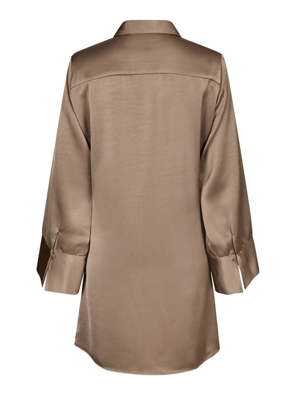 Biria Heavy Sateen Dress Dark Taupe - Bij Keesje - Neo Noir - Jurk