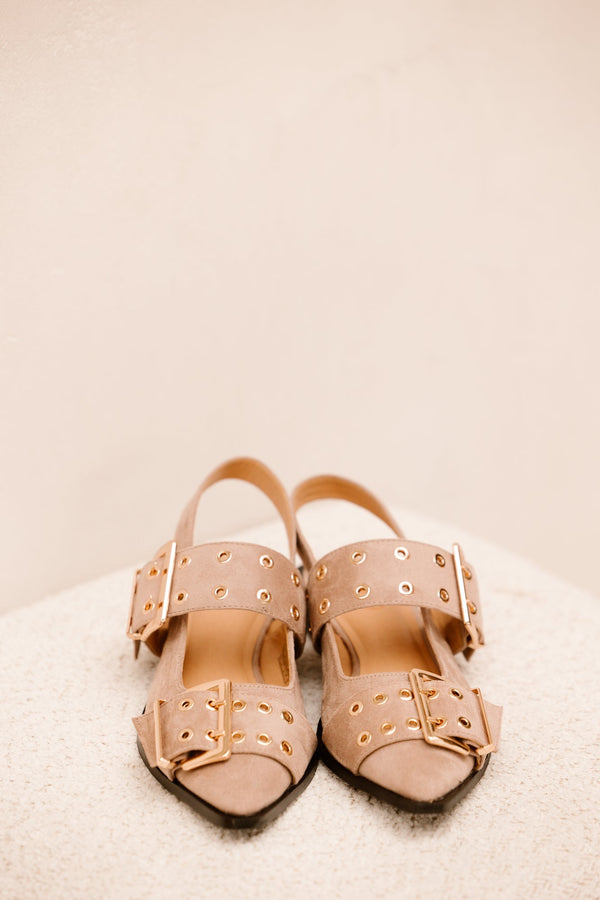 Birmingham slingback met gesp taupe suède - Bij Keesje - Shoecolate - 