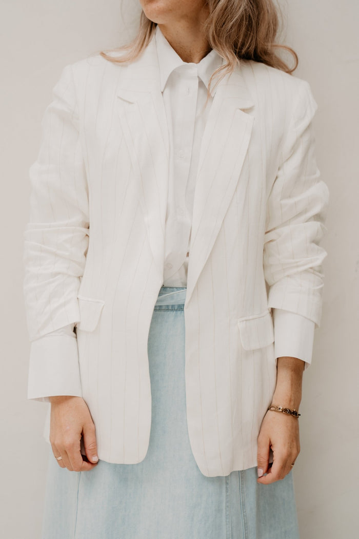 Blazer linnen striped off white - sand - Bij Keesje - Esqualo - Blazer