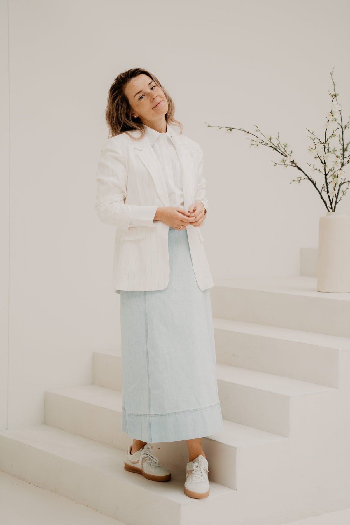 Blazer linnen striped off white - sand - Bij Keesje - Esqualo - Blazer