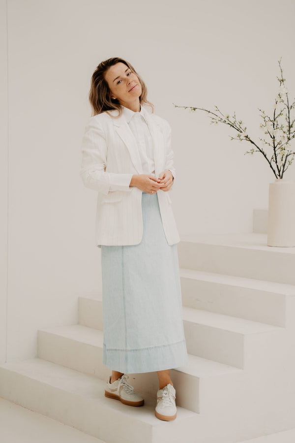 Blazer linnen striped off white - sand - Bij Keesje - Esqualo - Blazer